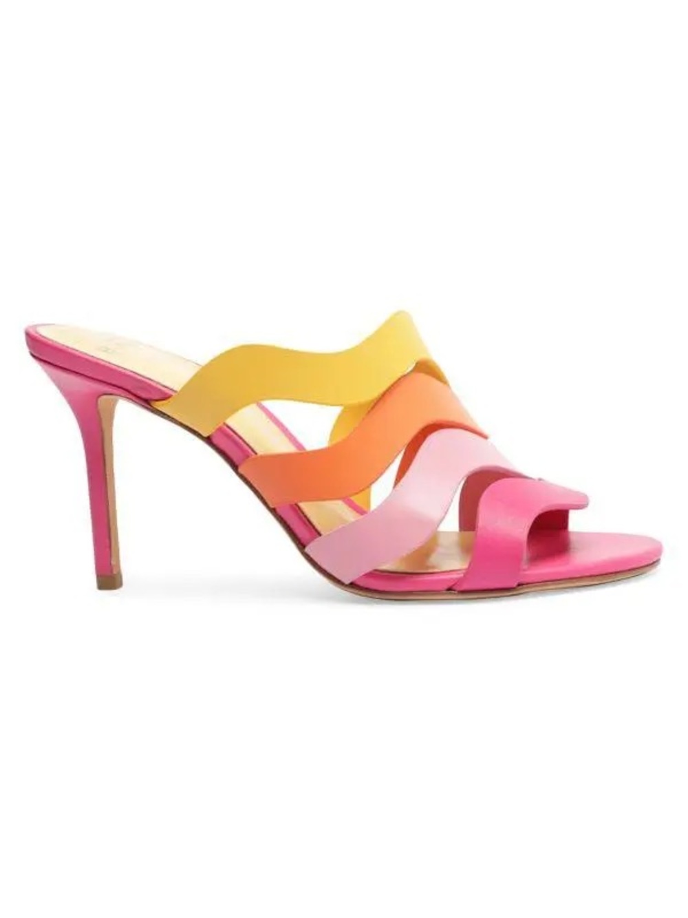Alexandre Birman Aila 85MM Leather Strappy Mules Size 38  Pink, Orange Yellow